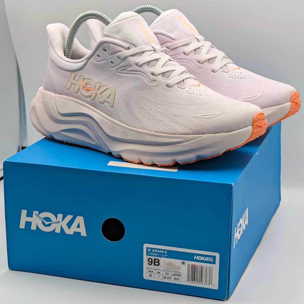 Hoka One One Arahi 8 Lilac Cream Neon Cantaloupe Womens 9B (UK 7) Running Shoes